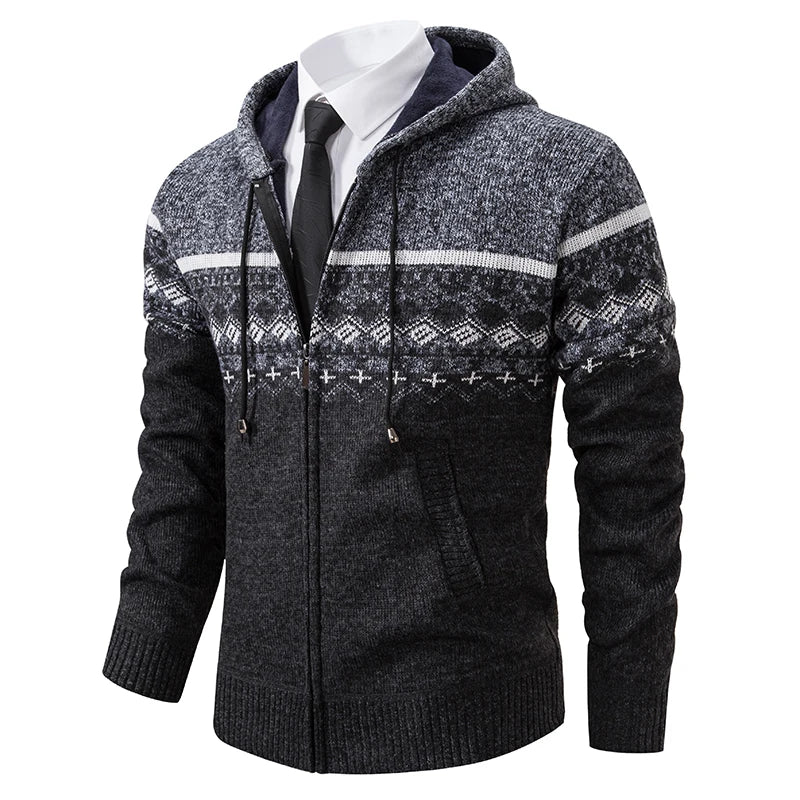 Mens Cardigan Korean Knit Coats with Hooded Vintage Sweater Men Woolen