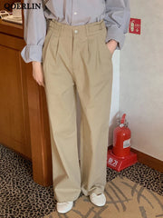 Minimalism Casual Women Suit Pants Wide Leg Pants Straight Floor Pants