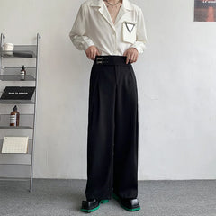 Black Suit Pants Social Mens Dress Pants Korean Loose Oversize Straight Wide Leg