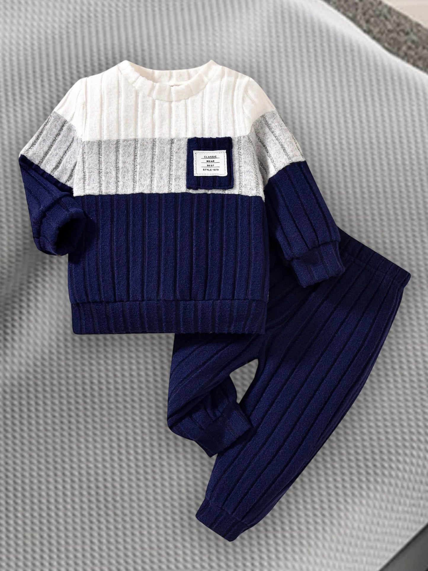 0-3 Years Boys Fall 2Pcs Clothes Sets Long Sleeve O Neck Patchwork Pullover Solid Color Pants