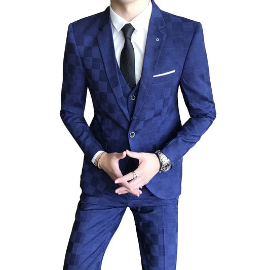 Jacket Pants Vest Men 3 Pieces Slim Casual Suit Trousers Set Male Wedding Groom Dress