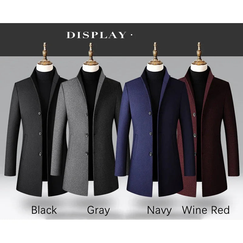 Brand Long Jackets for Men 2024 Autumn and Winter Solid Color Men