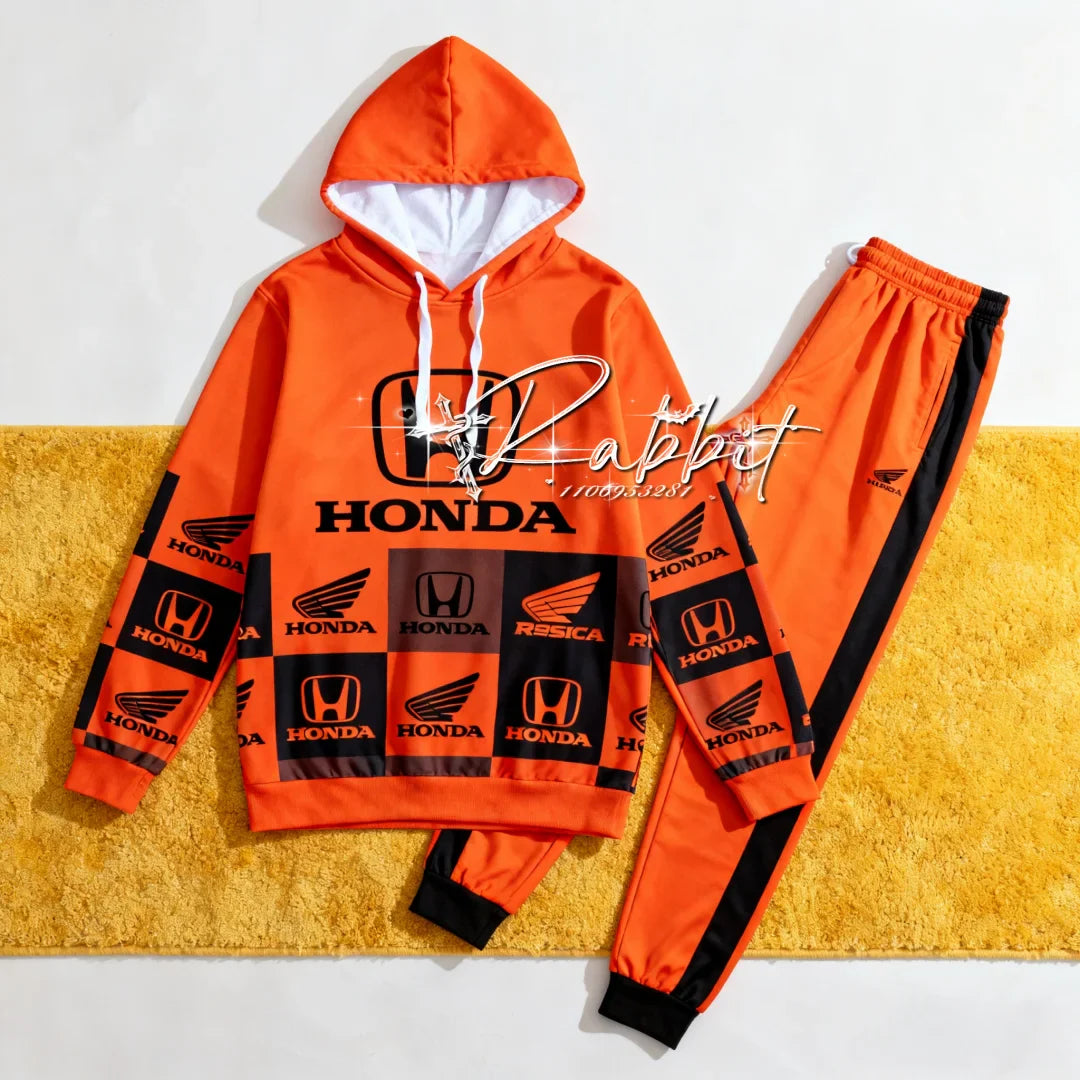 Honda Racing Track Rider Fashion Cycling Motorcycle Set Retro Hoodie Casual Sports Pants Two Piece Off Road Set Downhill Bike