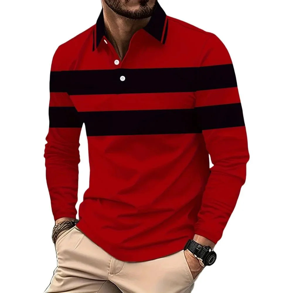The new men's long-sleeved POLO shirt for Spring and Autumn 2025 is casual comfortable and soft with 3D checkered print