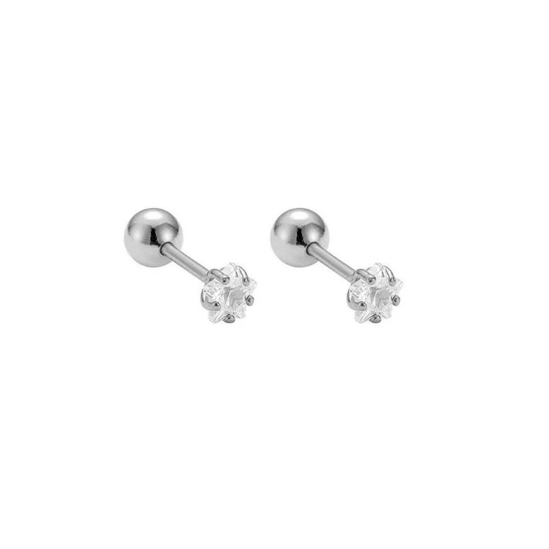 WANTME 925 Sterling Silver Fashion Simple Golden Flower Beads Small Stud Earrings for Women Teen Piercing Jewelry Accessories