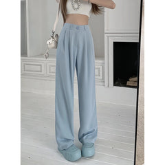 Women Suit Pants Elastic Waist Slimming Casual Pants Autumn Loose Wide Leg Pants