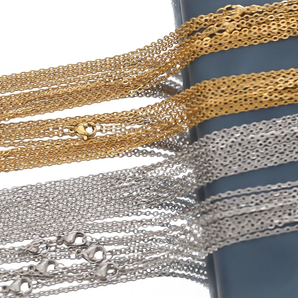 LUXUKISSKIDS Stainless Steel Chains Necklace Woman 10pcs/lot Bulk Wholesale DIY Rolo 2mm Chain No Fade Choker For Jewelry Making