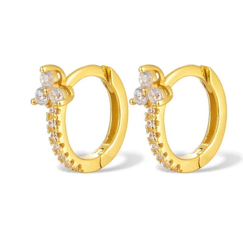 WANTME 925 Sterling Silver Romantic Color Zircon Three-petal Flower Stud Earrings for Women Fashion Huggies Piercing Jewelry