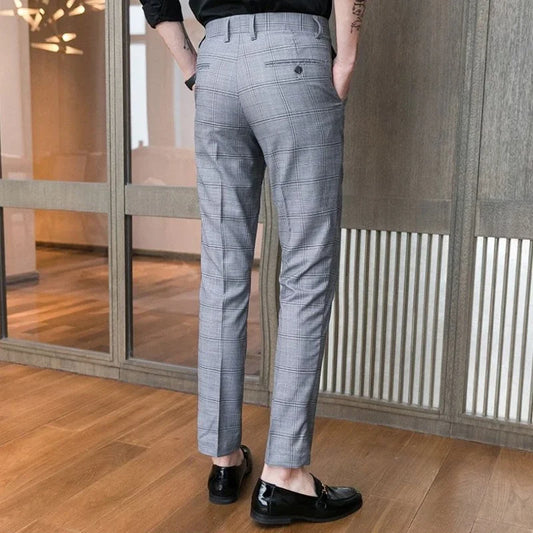 Check Draped Man Suits Pants Work Office Trousers for Men Plaid Fluid