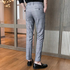 Check Draped Man Suits Pants Work Office Trousers for Men Plaid Fluid