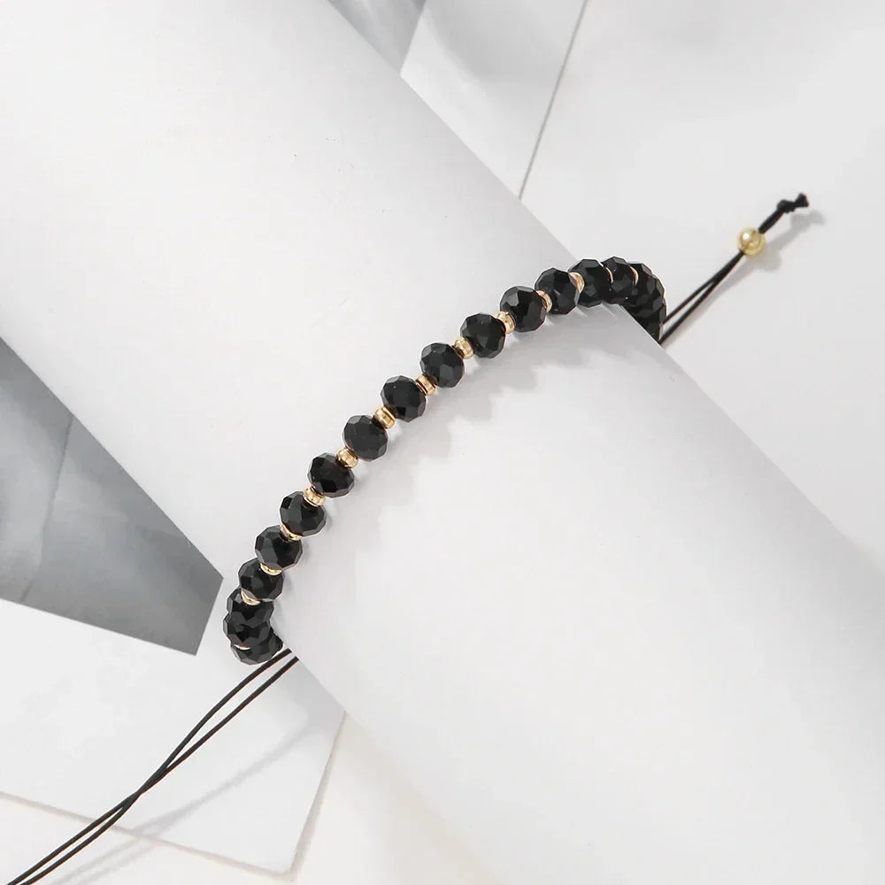 Fashion Boho Adjustable Jewelry Braiding Strap Bracelet Black Crystal Stone Beaded Bracelet For Women Accessory Jewelry
