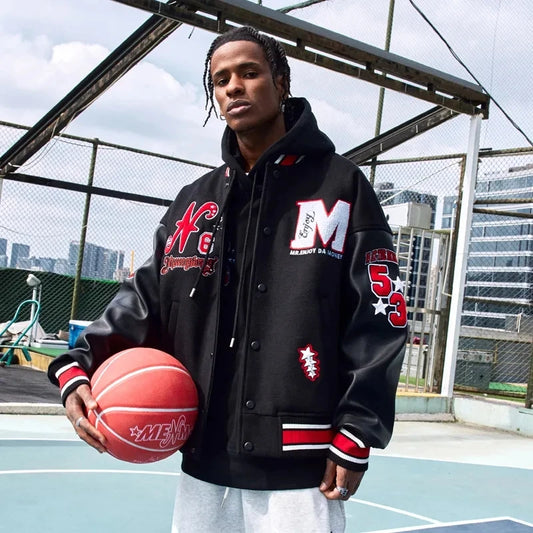 American Oversize Baseball Jacket Men's Spring And Autumn Vintage Pu Leather  Jacket