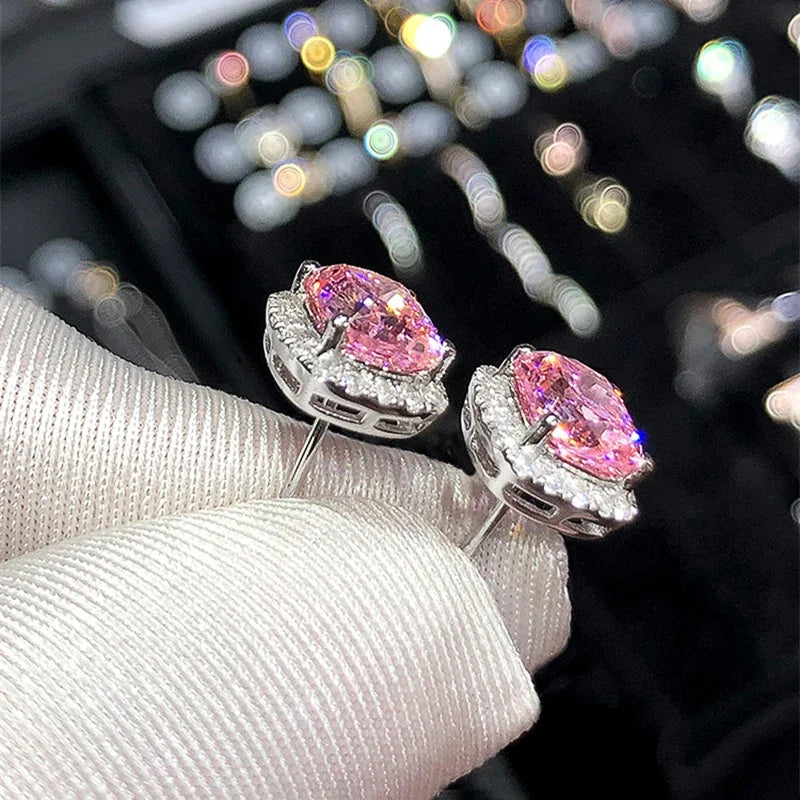 Ne'w Bright White/Yellow/Pink CZ Stud Earrings for Women Fashion Contracted Jewelry High Quality Wedding Engagement