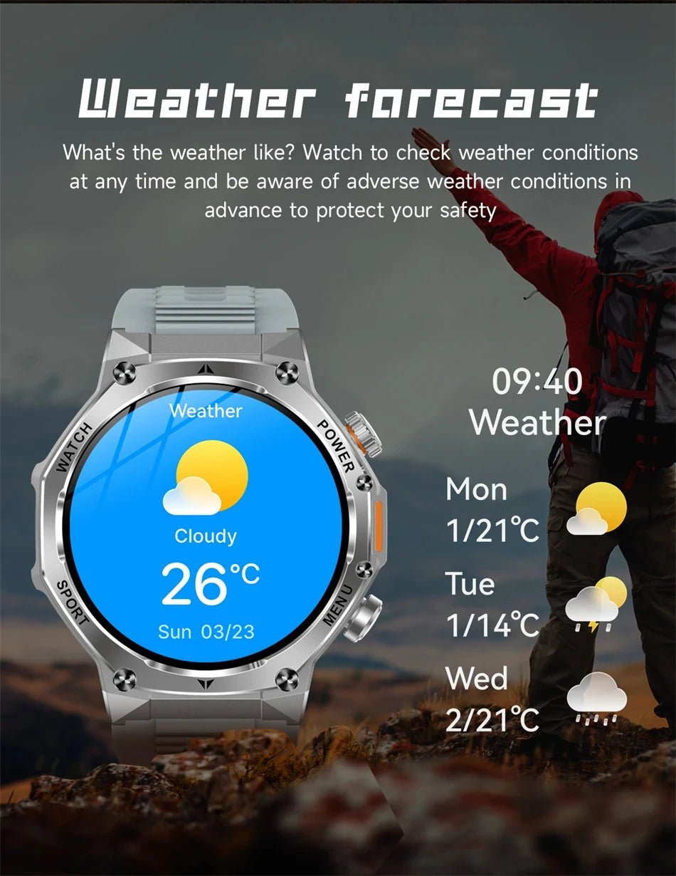 Rugged Outdoor Sports AK82 Smartwatch 1.85" HD Touchscreen 800mAh Long Battery Life Fitness Tracker Calorie Distance Smart Watch