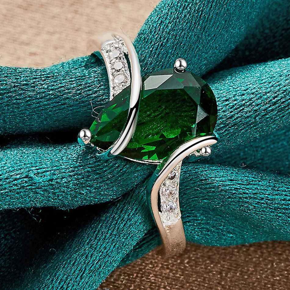 925 Sterling Silver Water Drop Turquoise 7-10# Ring For Women Wedding