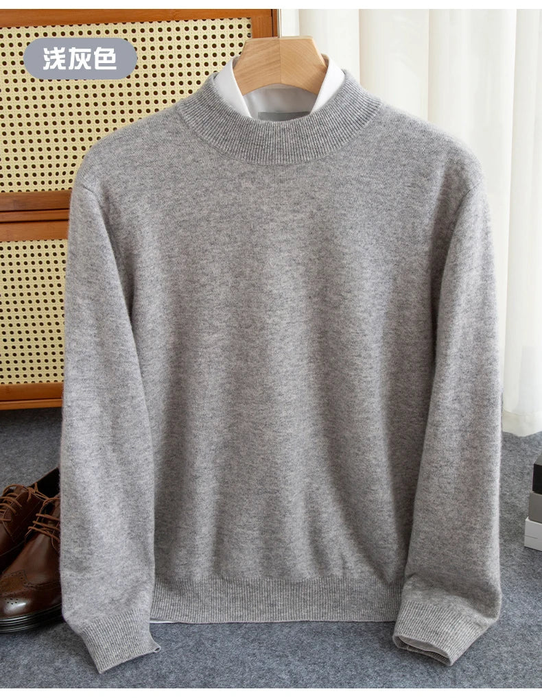 Fashion Men's 100% Wool Pullover Half-high Collar Sweater Autumn Winter Warm Top
