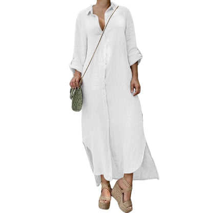 Plus Size  Cotton Linen Long Dress for Women Clothing 2023 Autumn Oversize Vestido Shirt Dress Female Loose White Black Skirt