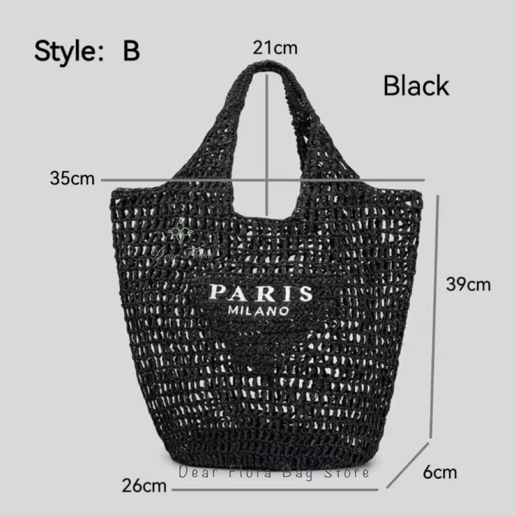 Women Fashion Striped Summer Beach Straw Knitting Shoulder Bag Hollow Out
