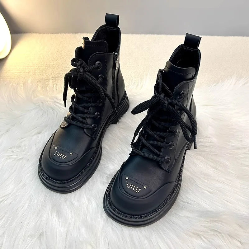 Brand British style short boots for women's winter thick soled casual plush