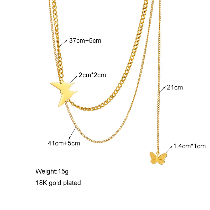 Stainless Steel Geometry Star Moon Butterfly Pendant Multilayer Chain Choker Necklace
