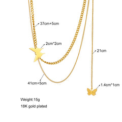 Stainless Steel Geometry Star Moon Butterfly Pendant Multilayer Chain Choker Necklace