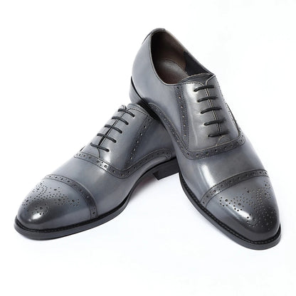 Classic British Style Brogue Carving Gray Oxfords Elegant Man Formal Shoes Natural Genuine Leather Business Party Social Shoes