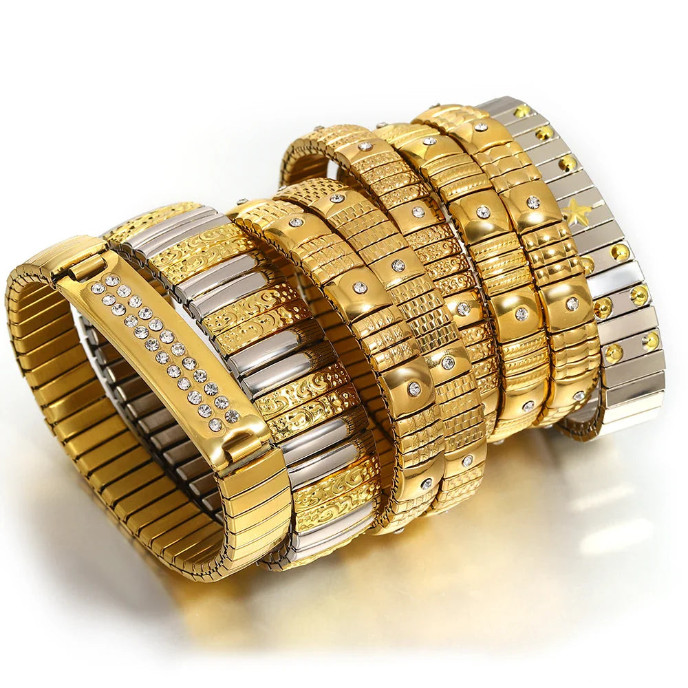 Freetry 18K Gold Plated Stainless Steel Adjustable Bracelet Fashion Elastic Metal Bracelet Trendy Jewelry Accessories Official