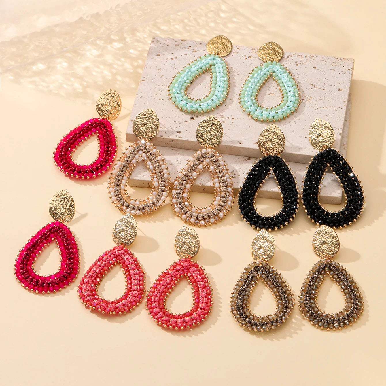 INKDEW Big Water Drop Shape Drop Earrings For Women Colorful Beads Handmade Threading Crystal Long Earrings Jewelry Gift EA144