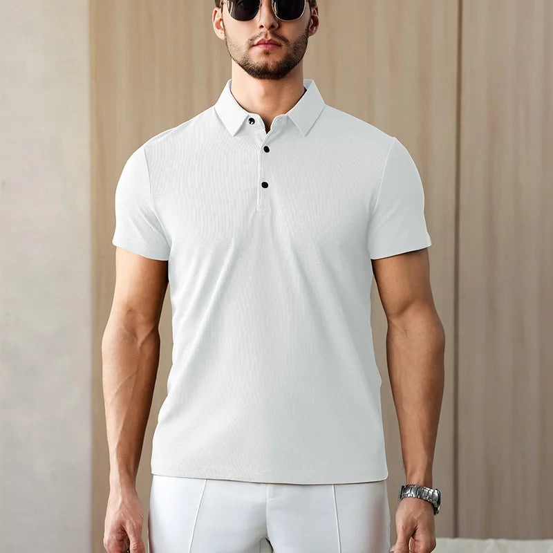 New Men's Business Casual Short Sleeved Shirt Solid Color Polo Shirt Fashionable Breathable Comfortable Versatile Top