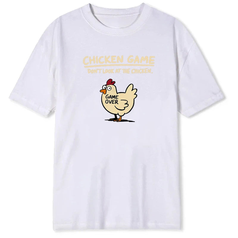 Chicken Game Don't Look At The Chicken Pattern Print T-Shirt Men Casual Daily Outdoor Round Neck Short Sleeve T Shirt Mens Top