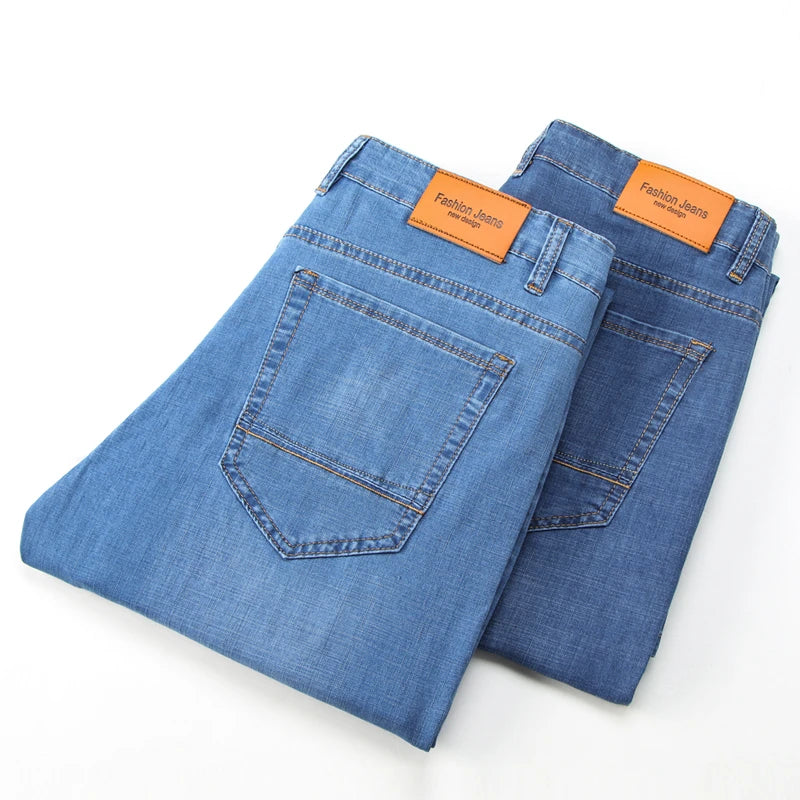 Straight Loose Lightweight Stretch Jeans Classic Style Business