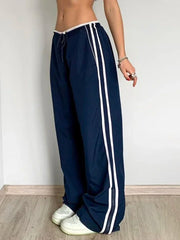 Low Waist Sports Sweatpants Streetwear Y2K Cargo Pants Harajuku Baggy Trousers Side Stripe Elastic Korean fashion 2023