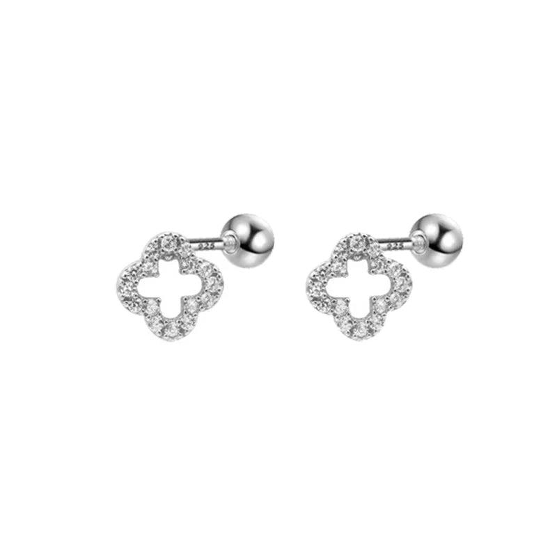 WANTME 925 Sterling Silver Romantic Full Zircon Flower Screw Bead Stud Earrings for Women Fashion Sweet Party Piercing Jewelry