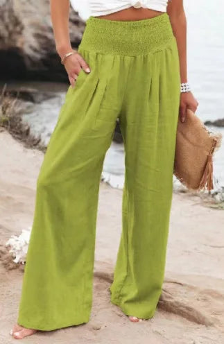 Quick Sell Cotton Hemp High Waist Pull Elastic Waist Popular Women's Casual Pants