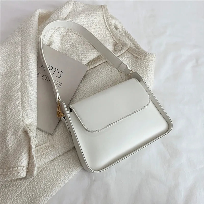 Chic Simple Small Flap Shoulder Bags For Women Solid Color Pu Leather Handbag