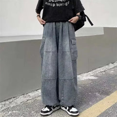 Y2k Baggy Cargo Jeans for Men Oversize Wide Leg Denim Pants Male