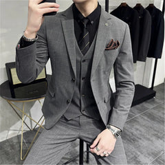 3 Pieces Men's Suit Set for Wedding Blazer Pants Sets Classic Plaid Suit Slim Fit