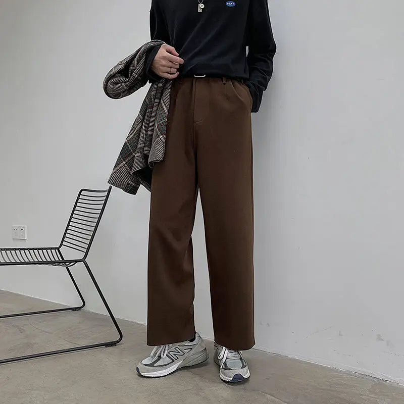 Thick Woolen Pants Men Warm Fashion Cotton Black/Brown Suit Pants Men Loose