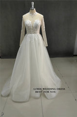 Wedding Dresses A Line High Neck Bridal Dress Appliqued Lace Wedding Gowns