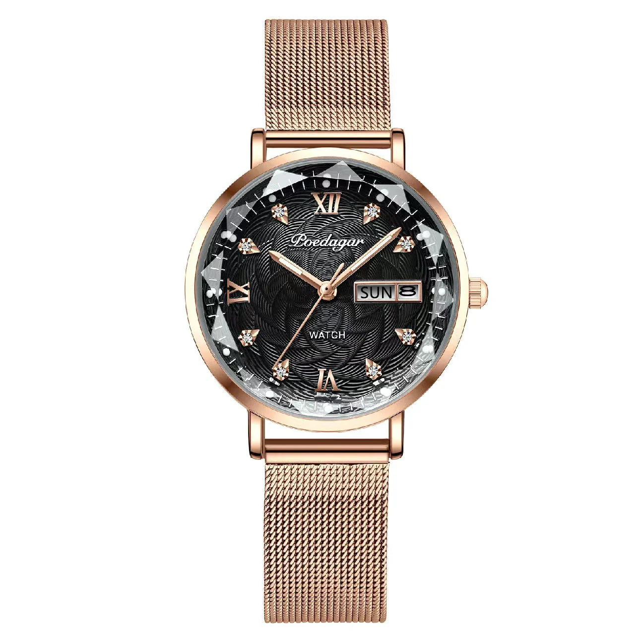 POEDAGAR Elegant Luxury Women Watch Waterproof Luminous Date Week Ladies Watches Fashion Stainless Steel Quartz Woman Wristwatch
