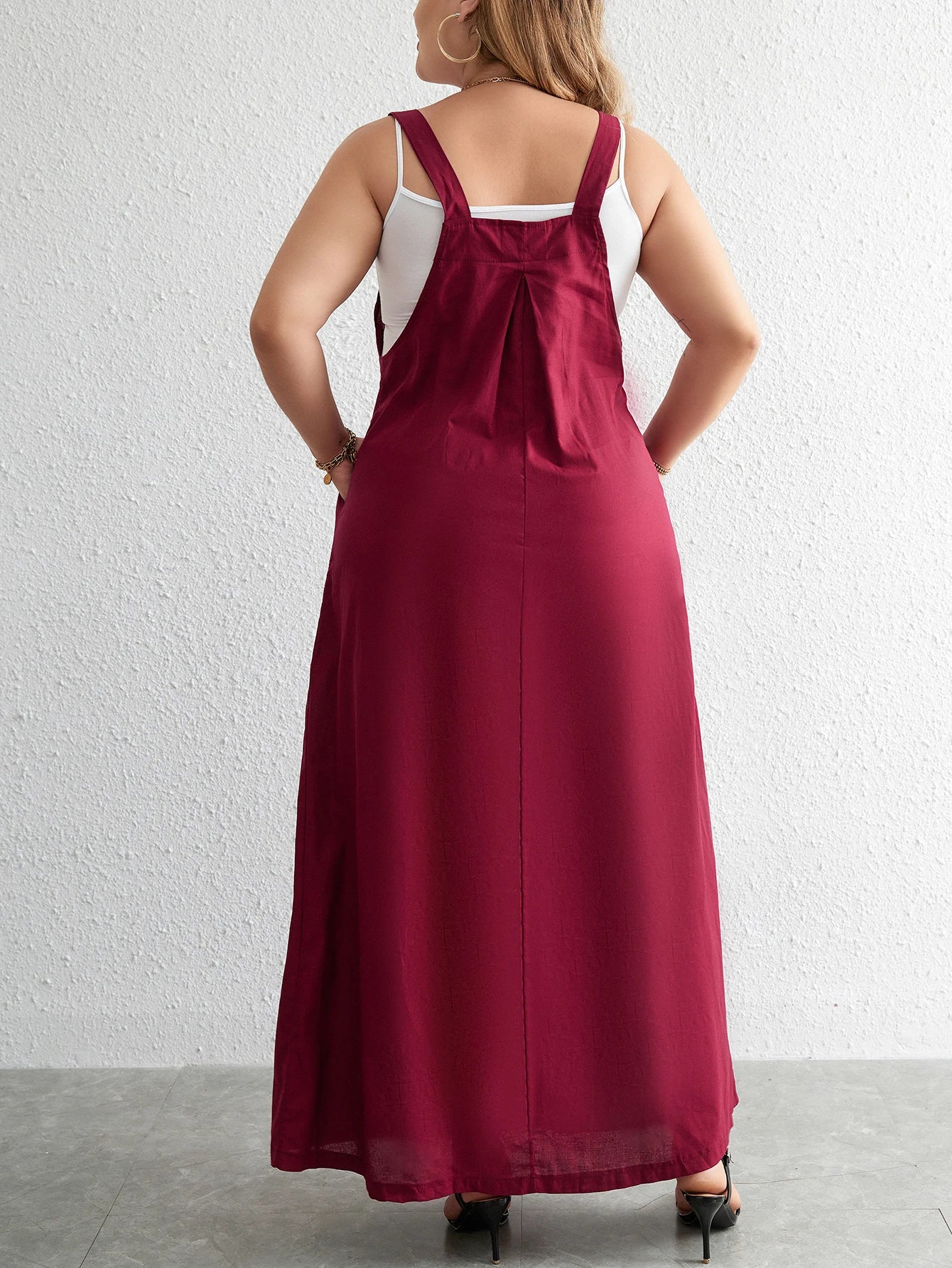 Plus Size Cotton Dress Woman 2024 Summer Sleevless Solid Casual Strap Tank Dress Red Pockets Big Curvy Size Maxi Long Dresses