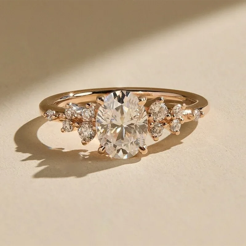 Unique Oval Cut 1ct-3ct Moissanite Halo Ring 925 Sterling Silver Half Eternity Rings for Woman Wedding Jewelry with Certificate