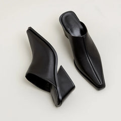 Ladies Genuine Leather Mules Fashion Med Chunky Heels Summer Wedges