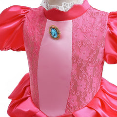 Girl Peach Princess Dress Child Birthday Party Elegant Gown Luxury Fluffy Lace Frock