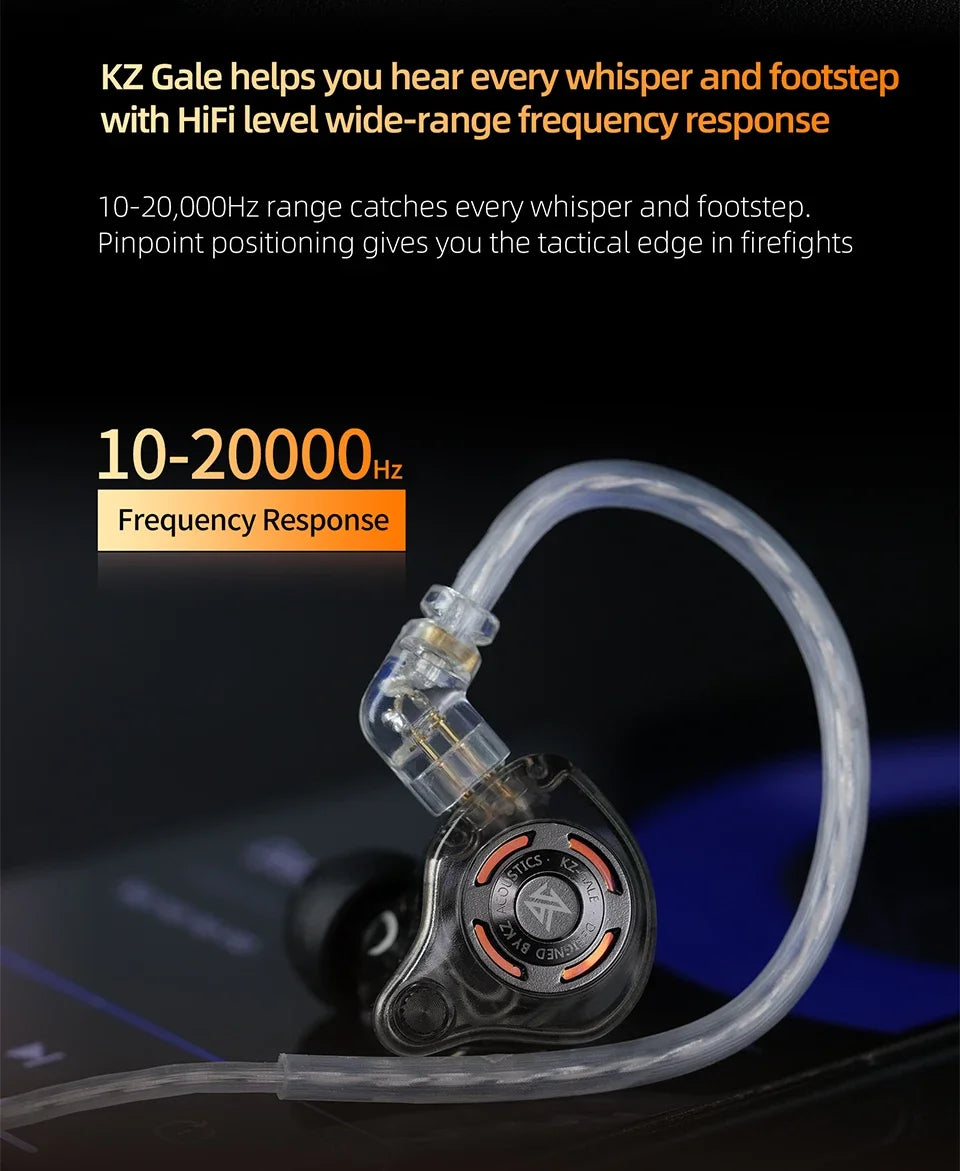 KZ Gale Earphone HIFI Bass Earbud Gaming and Music Headset Super-linear Dynamic Driver Detachable Design