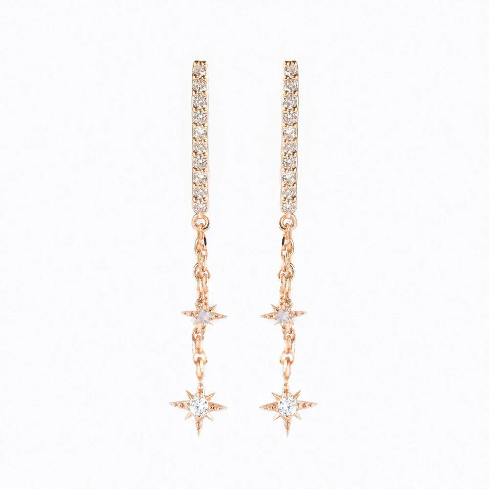 New Design Stainless Steel Cubic Zirconia Chain Stud Earrings For Women Star Moon Cartilage Earring Piercing Jewelry