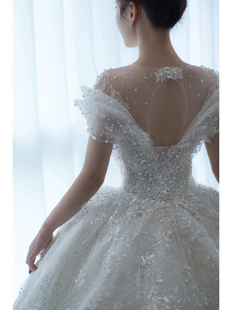 White Bridesmaid Dresses: Exquisite Off Shoulder Wedding Dress Bride Small Main