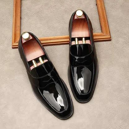HKDQ Slip On Dress Men Shoe Genuine Leather Wedding Brand Loafers Men Round Head Formal Fashion Black Wine Red Oxford Shoe