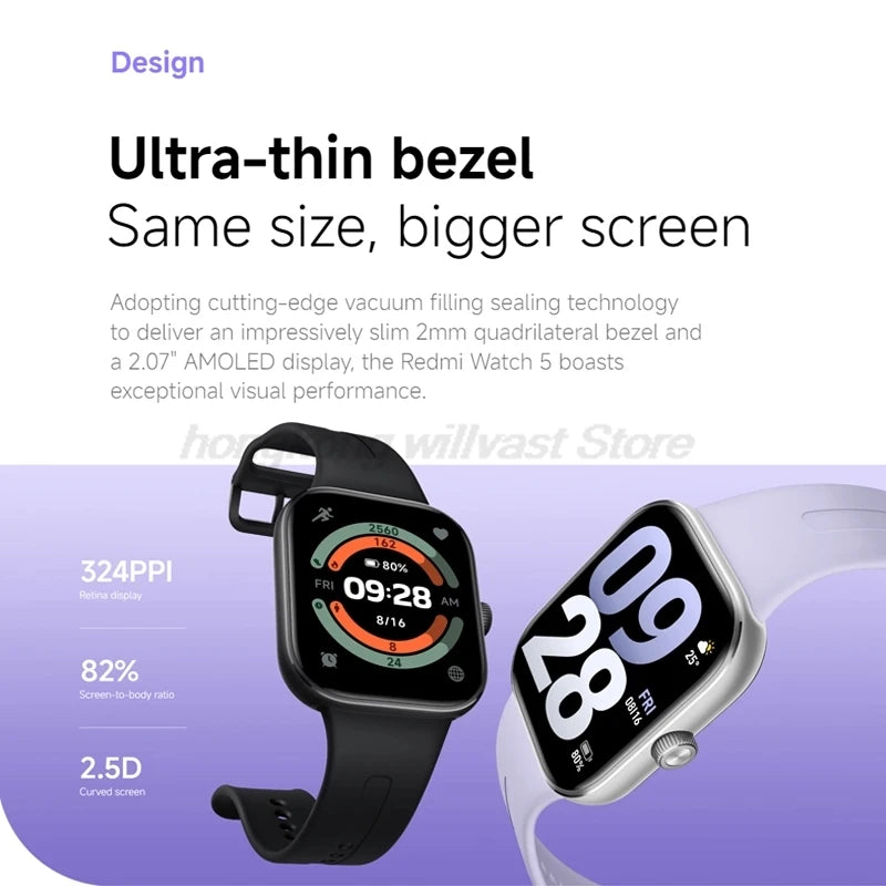 Global Version Redmi Watch 5 2.07" AMOLED display 150+ sports modes  550mAh Battery Heart Rate Blood Oxygen Monitor