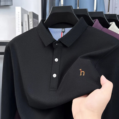 Premium Brand Quality Men's Polo Shirt Autumn Fashion Cartoon Embroid Long Sleeve Exquisite Lapel T-Shirt Business Menswear Top